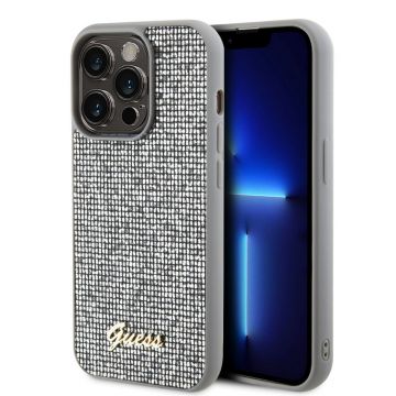 Husa telefon Guess pentru iPhone 15 Pro Max, Square Mirror Script Logo, PU, Argintiu