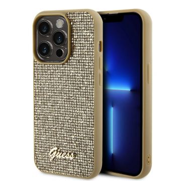 Husa de protectie telefon Guess pentru iPhone 15 Pro Max, Square Mirror Script Logo, PU, Auriu