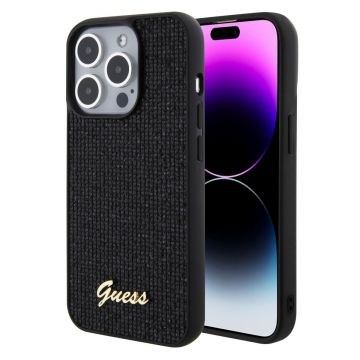 Husa de protectie telefon Guess pentru iPhone 15 Pro, Square Mirror Script Logo, PU, Negru