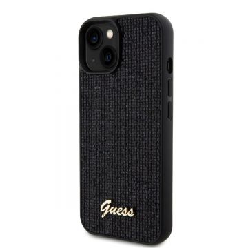 Husa telefon Guess pentru iPhone 15, Square Mirror Script Logo, PU, Negru