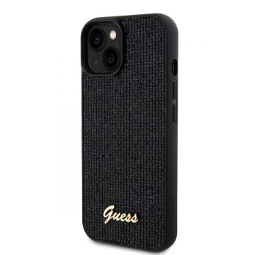 Husa de protectie telefon Guess pentru iPhone 15, Square Mirror Script Logo, PU, Negru