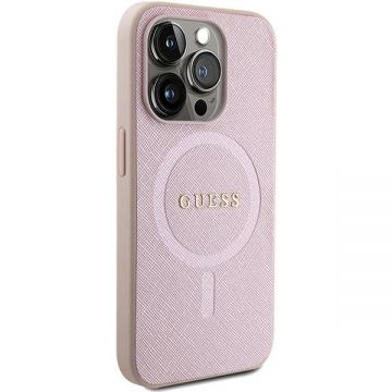 Husa Guess compatibila cu iPhone 15 Pro, Saffiano MagSafe, Roz