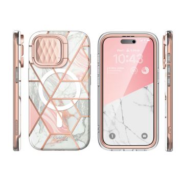Carcasa stylish Supcase Cosmo MagSafe compatibila cu iPhone 15 Pro Max, Protectie display, Marble