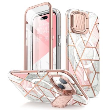 Carcasa stylish Supcase Cosmo MagSafe compatibila cu iPhone 15, Protectie display, Marble