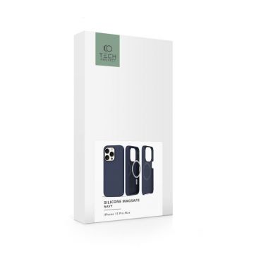 Carcasa TECH-PROTECT Silicone MagSafe compatibila cu iPhone 15 Pro Max Navy Blue