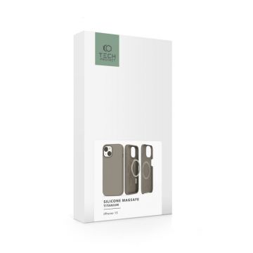 Carcasa TECH-PROTECT Silicone MagSafe compatibila cu iPhone 15 Titanium