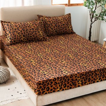 Cearsaf cu elastic Bumbac Satinat 160/180x200cm 2 fete de perne 50x70cm Maro animal print