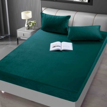 Cearsaf cu elastic CATIFEA 160/180x200cm 2 fete de perne 50x70cm Jojo Home Uni Verde