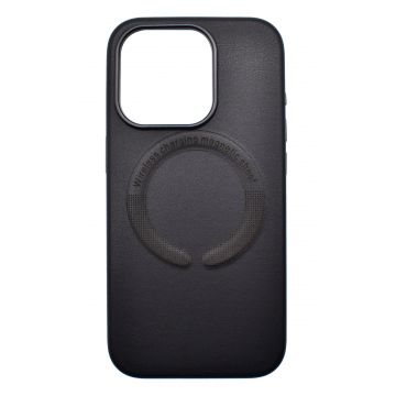 Husa din piele ecologica compatibila MagSafe pentru Apple iPhone 15 Negru