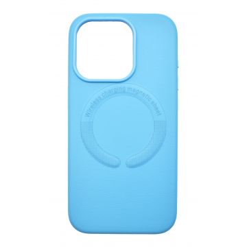 Husa din piele ecologica compatibila MagSafe pentru Apple iPhone 15 Plus Albastru deschis