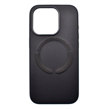 Husa din piele ecologica compatibila MagSafe pentru Apple iPhone 15 Plus Negru