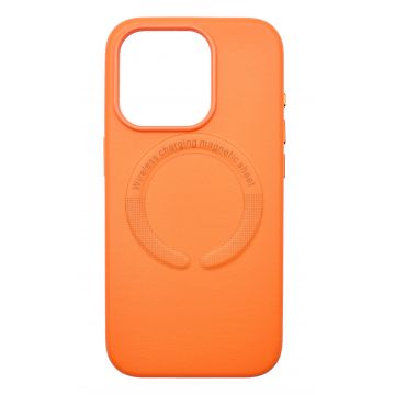 Husa din piele ecologica compatibila MagSafe pentru Apple iPhone 15 Plus Portocaliu
