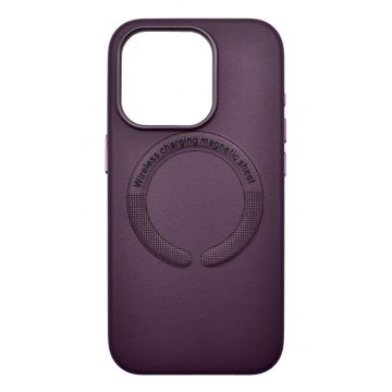 Husa din piele ecologica compatibila MagSafe pentru Apple iPhone 15 Pro Max Violet