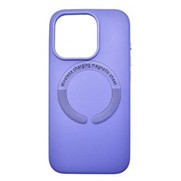 Husa din piele ecologica compatibila MagSafe pentru Apple iPhone 15 Pro, Mov