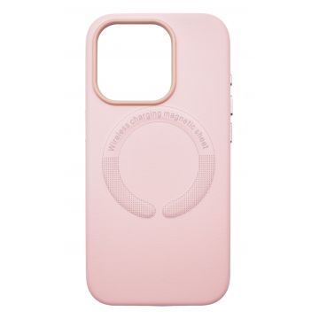 Husa din piele ecologica compatibila MagSafe pentru Apple iPhone 15 Pro, Roz Pal