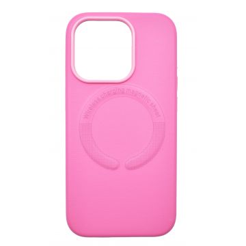 Husa din piele ecologica compatibila MagSafe pentru Apple iPhone 15 Pro, Roz
