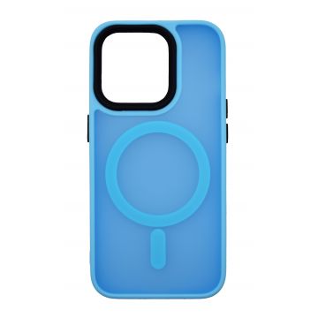 Husa din silicon compatibila MagSafe,Matte Transparent pentru iPhone 15 Albastru deschis