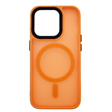 Husa din silicon compatibila MagSafe, Matte Transparent pentru iPhone 15 Plus Portocaliu