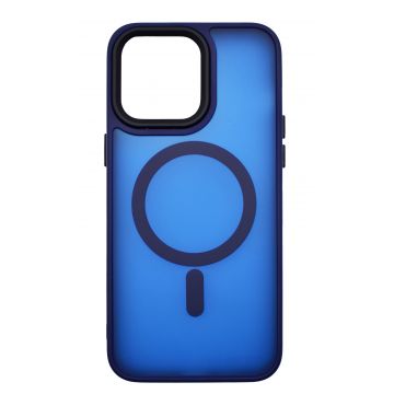Husa din silicon compatibila MagSafe, Matte Transparent pentru iPhone 15 Pro Max Albastru inchis