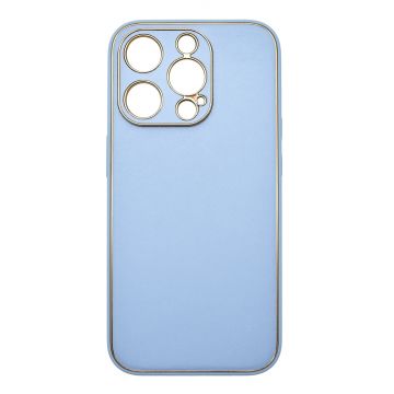 Husa eleganta din piele ecologica cu insertii aurii, Full protection, pentru iPhone 15, Albastru