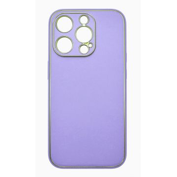 Husa eleganta din piele ecologica cu insertii aurii, Full protection, pentru iPhone 15, Lavanda