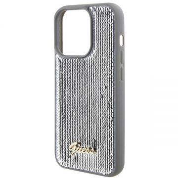 Husa Guess compatibila cu iPhone 15 Pro Max, Sequin Script Metal, Silver