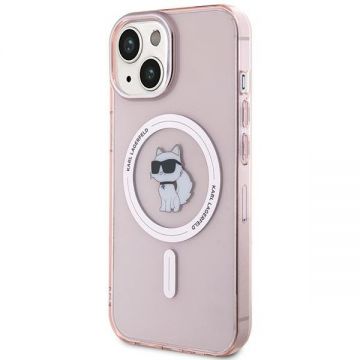 Husa Karl Lagerfeld compatibila cu iPhone 15, IML Choupette Magsafe, Roz