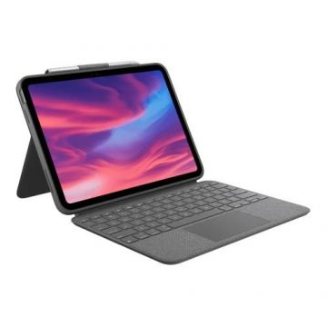 Husa Logitech Combo Touch cu Smart Connector, tastatura iluminata si trakpad detasabile pentru iPad gen 10, US, Gri Oxford