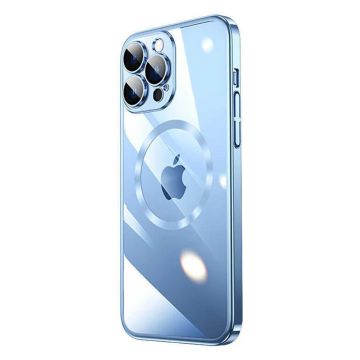 Husa Luxury MagSafe compatibila cu iPhone 15, Full protection, Margini colorate, Albastru
