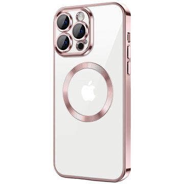 Husa Luxury MagSafe compatibila cu iPhone 15, Full protection, Margini colorate, Rose Gold