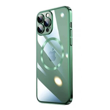 Husa Luxury MagSafe compatibila cu iPhone 15, Full protection, Margini colorate, Verde