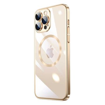 Husa Luxury MagSafe compatibila cu iPhone 15 Pro, Full protection, Margini colorate, Auriu