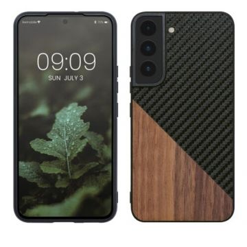 Bumper kwmobile pentru Samsung Galaxy S22, Lemn, Maro/Negru, 59778.01