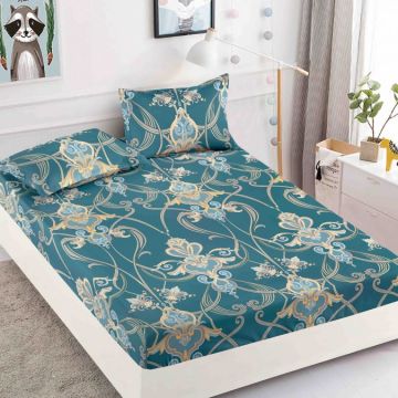 Cearsaf cu elastic Bumbac FINET 160/180x200cm 2 fete de perne 50x70cm Jojo Home Turquoise model elegant