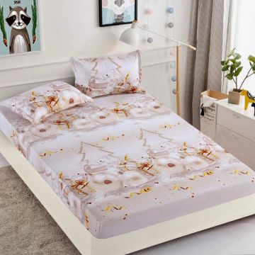 Cearsaf cu elastic Bumbac FINET 160/180x200cm 2 fete de perne 50x70cm Jojo Home X-Mass Collection Grej deschis globulete