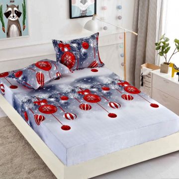Cearsaf cu elastic Bumbac FINET 160/180x200cm 2 fete de perne 50x70cm Jojo Home X-Mass Collection Gri globulete