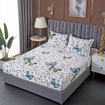 Cearsaf cu elastic COCOLINO 180x200x25cm 2 fete de perne Gri pietre fluturi