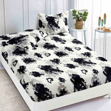 Cearsaf cu elastic COCOLINO 180x200x25cm 2 fete de perne Jojo Home Alb-Negru animal print