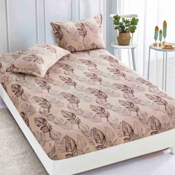 Cearsaf cu elastic COCOLINO 180x200x25cm 2 fete de perne Jojo Home Bej frunze