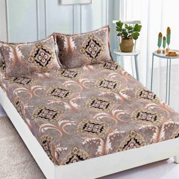 Cearsaf cu elastic COCOLINO 180x200x25cm 2 fete de perne Jojo Home Bej-Maro model elegant