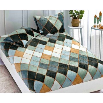 Cearsaf cu elastic COCOLINO 180x200x25cm 2 fete de perne Jojo Home Gri-Multicolor forme geometrice