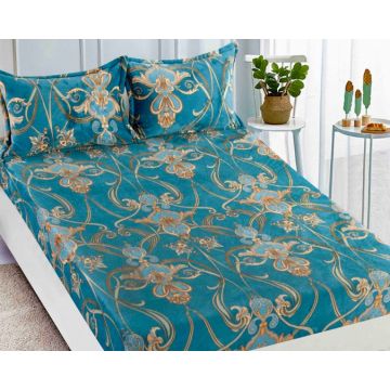 Cearsaf cu elastic COCOLINO 180x200x25cm 2 fete de perne Jojo Home Turquoise-Bej model elegant