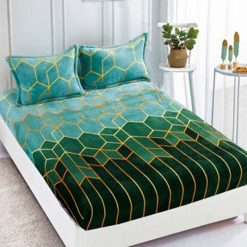 Cearsaf cu elastic COCOLINO 180x200x25cm 2 fete de perne Jojo Home Verde-Multicolor forme geometrice
