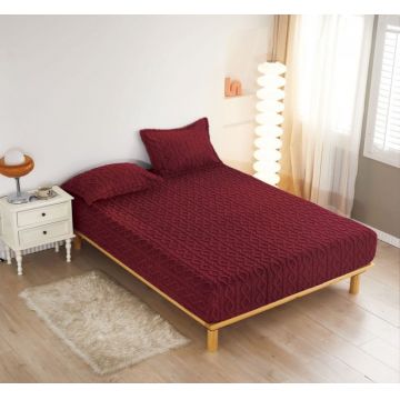 Cearsaf cu elastic COCOLINO 180x200x25cm 2 fete de perne model Tricotat Visiniu