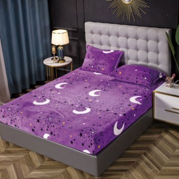 Cearsaf cu elastic COCOLINO 180x200x25cm 2 fete de perne Mov stelute