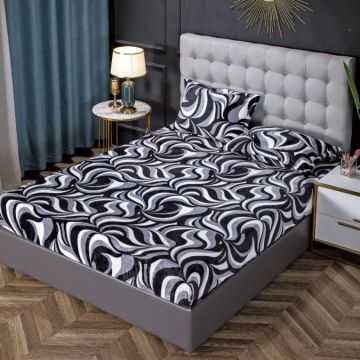 Cearsaf cu elastic COCOLINO 180x200x25cm 2 fete de perne Negru abstract