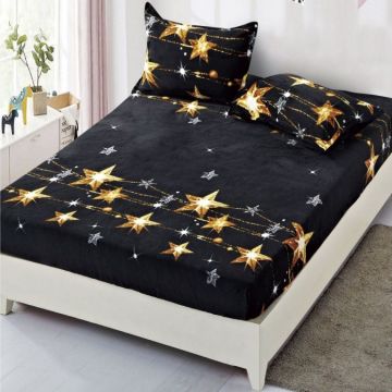 Cearsaf cu elastic COCOLINO 180x200x25cm 2 fete de perne Negru stelute