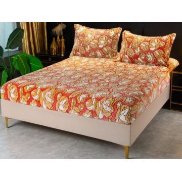 Cearsaf cu elastic COCOLINO 180x200x25cm 2 fete de perne Rosu-Bej trandafiri