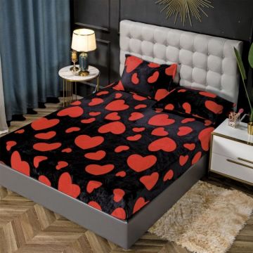 Cearsaf cu elastic COCOLINO 180x200x25cm 2 fete de perne Rosu inimioare