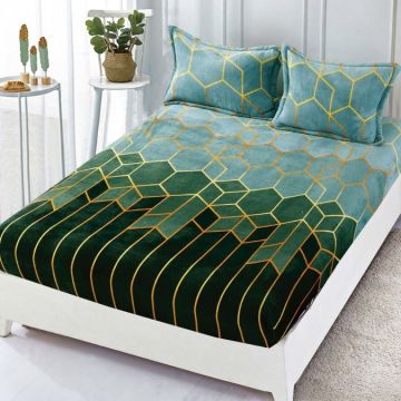 Cearsaf cu elastic COCOLINO 180x200x25cm 2 fete de perne Verde forme geometrice